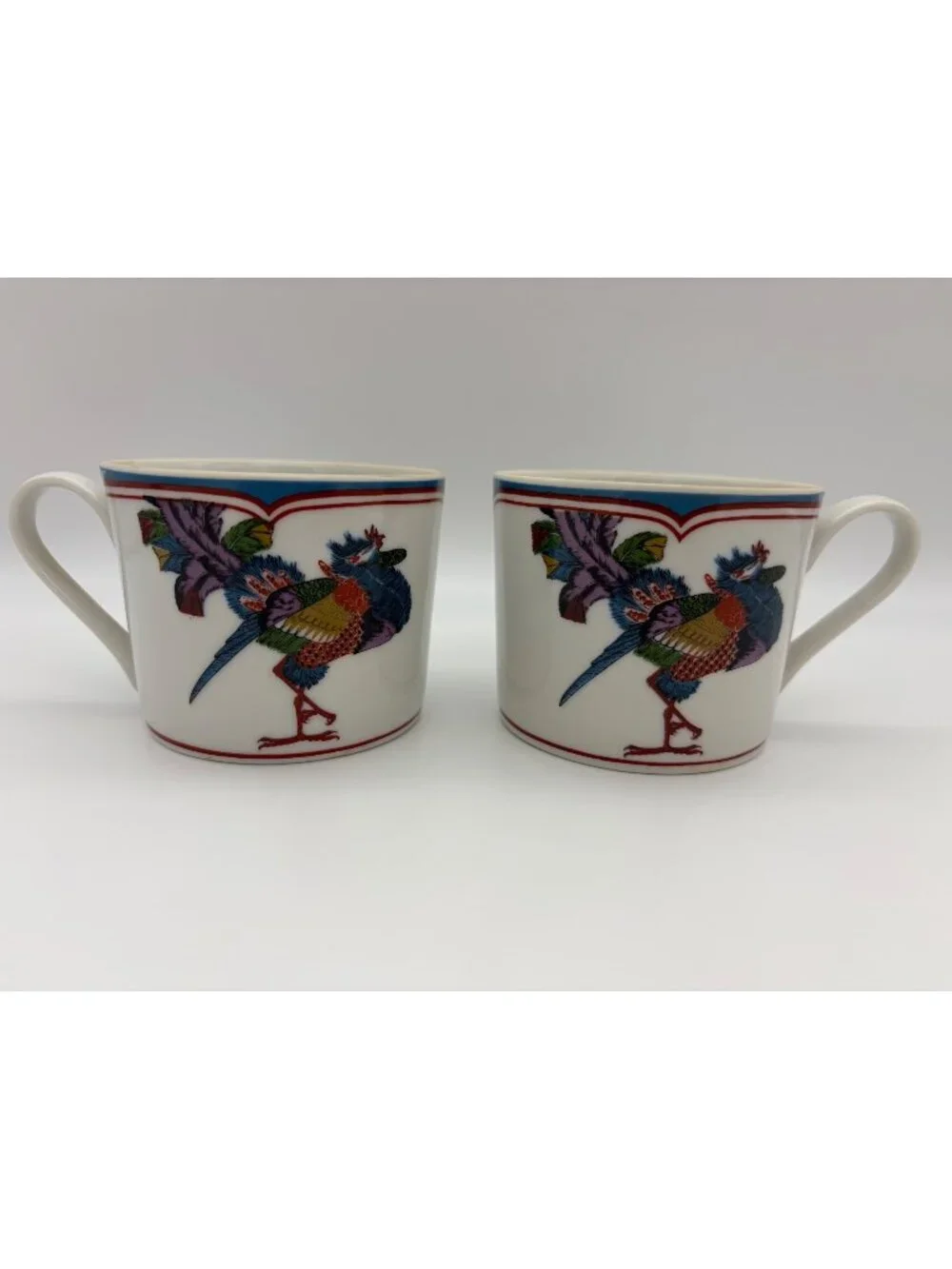 Georges Briard Oriental Peacock Japan Coffee Cup Pair Porcelain Bird Chinoiserie